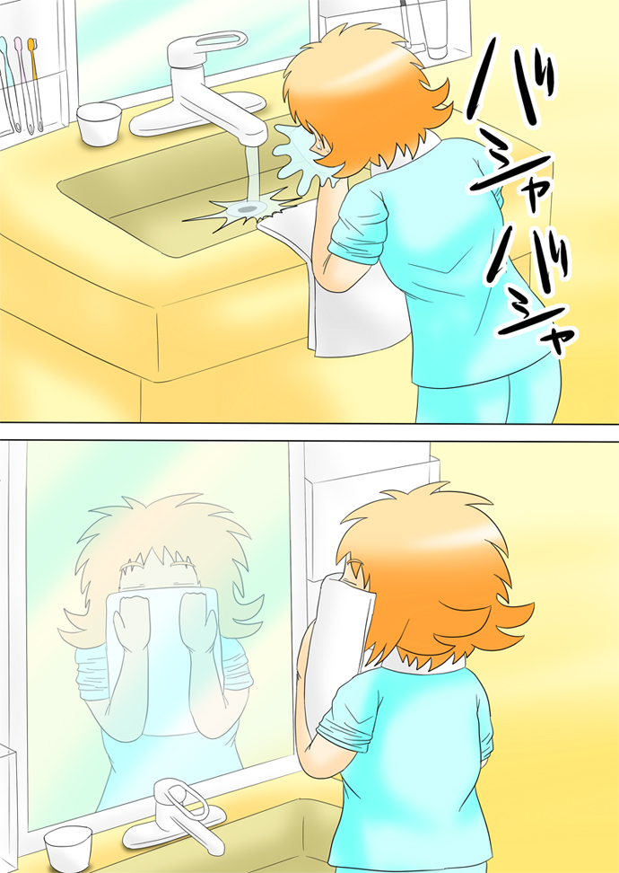 顔を洗う少女