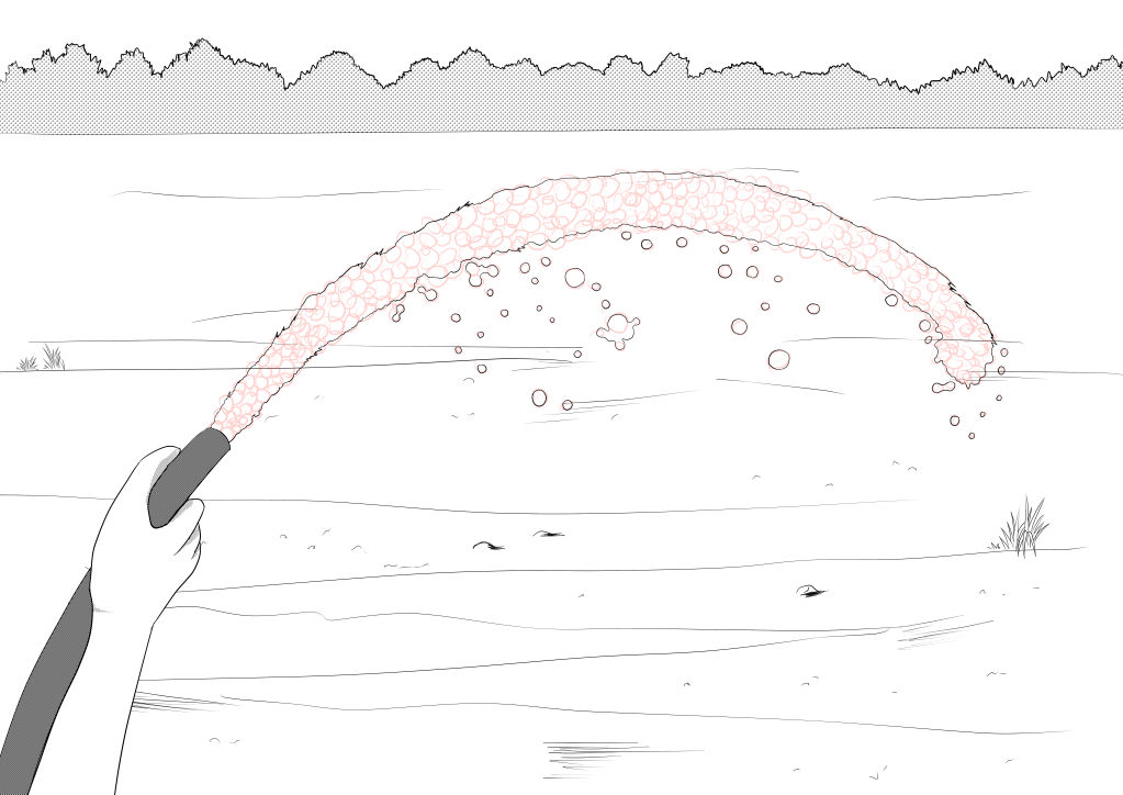 ホースでまく水の線画