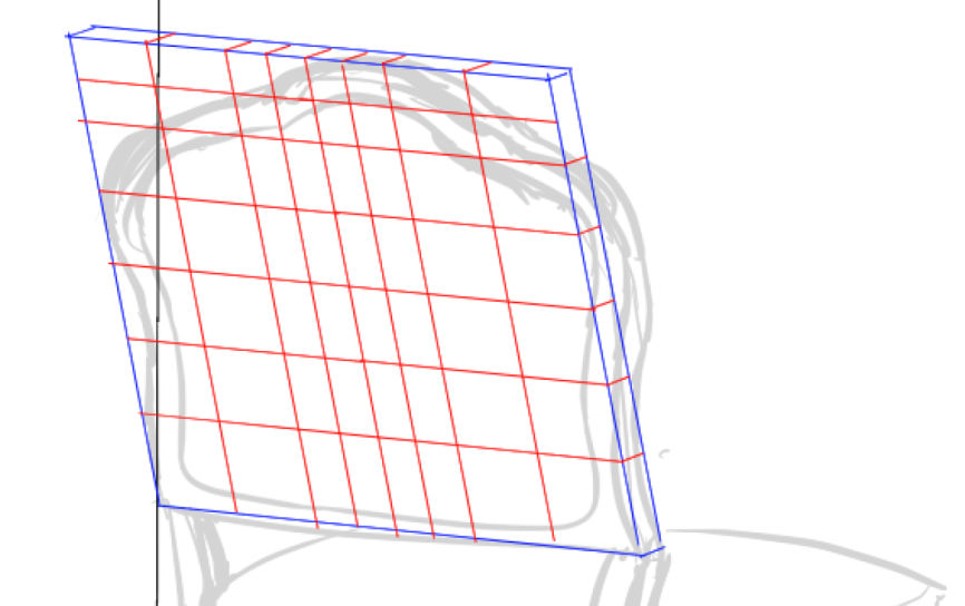 背もたれのアタリの立方体にグリッドを引く