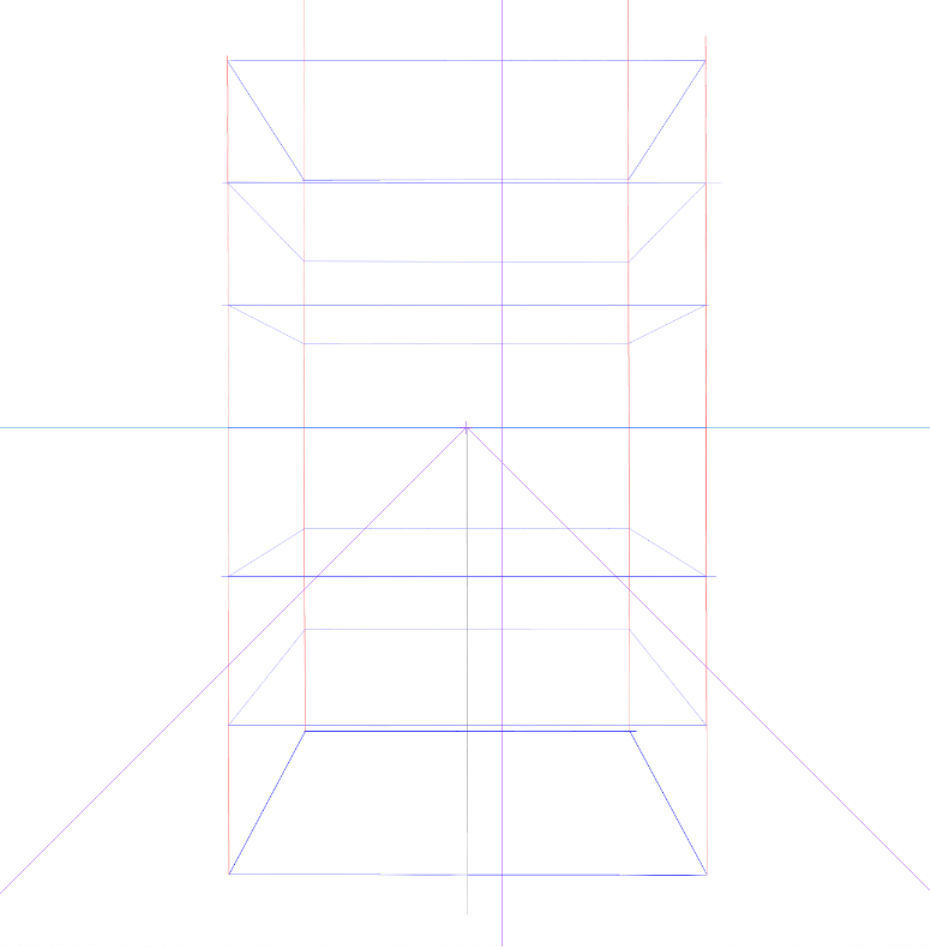 螺旋階段のアタリの内側に複数の四角を描く