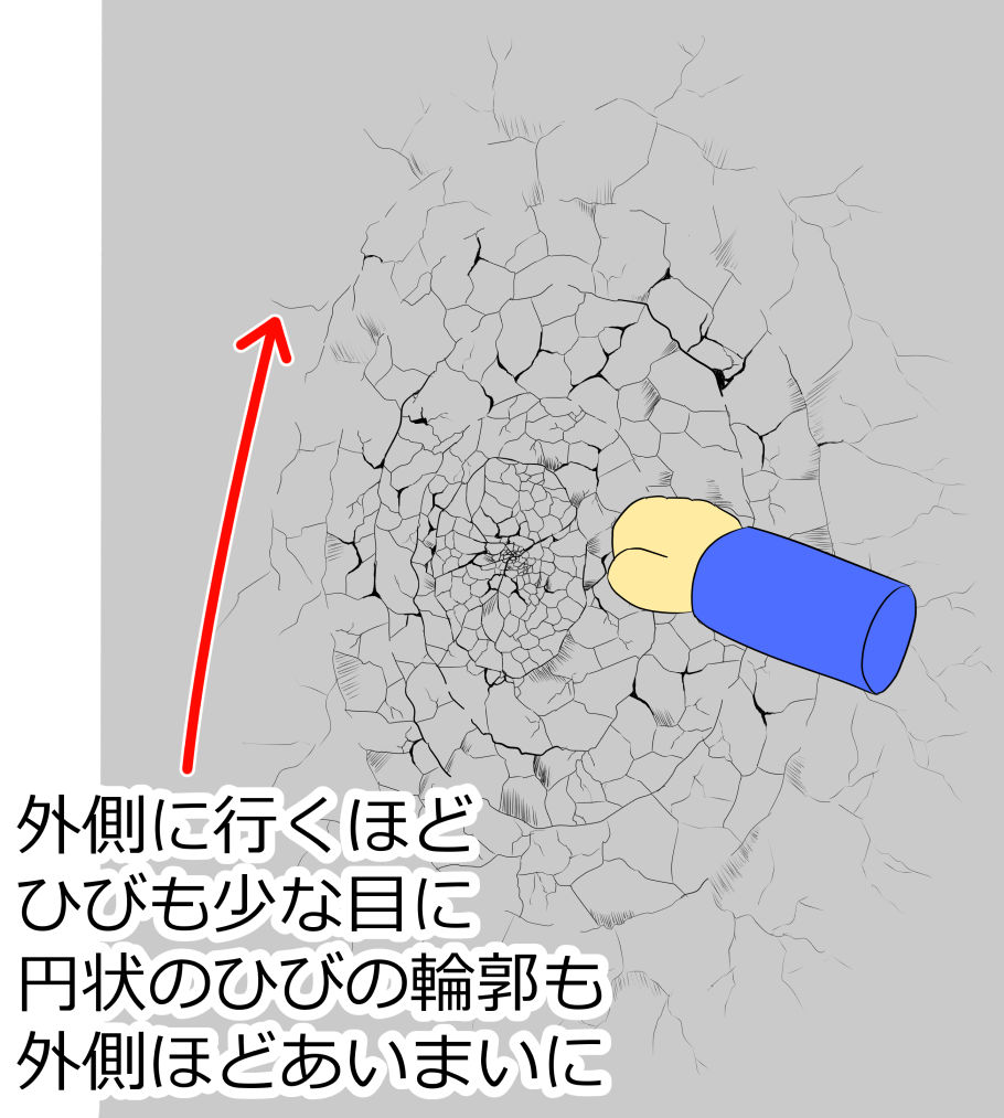 円状の壁のひび割れ