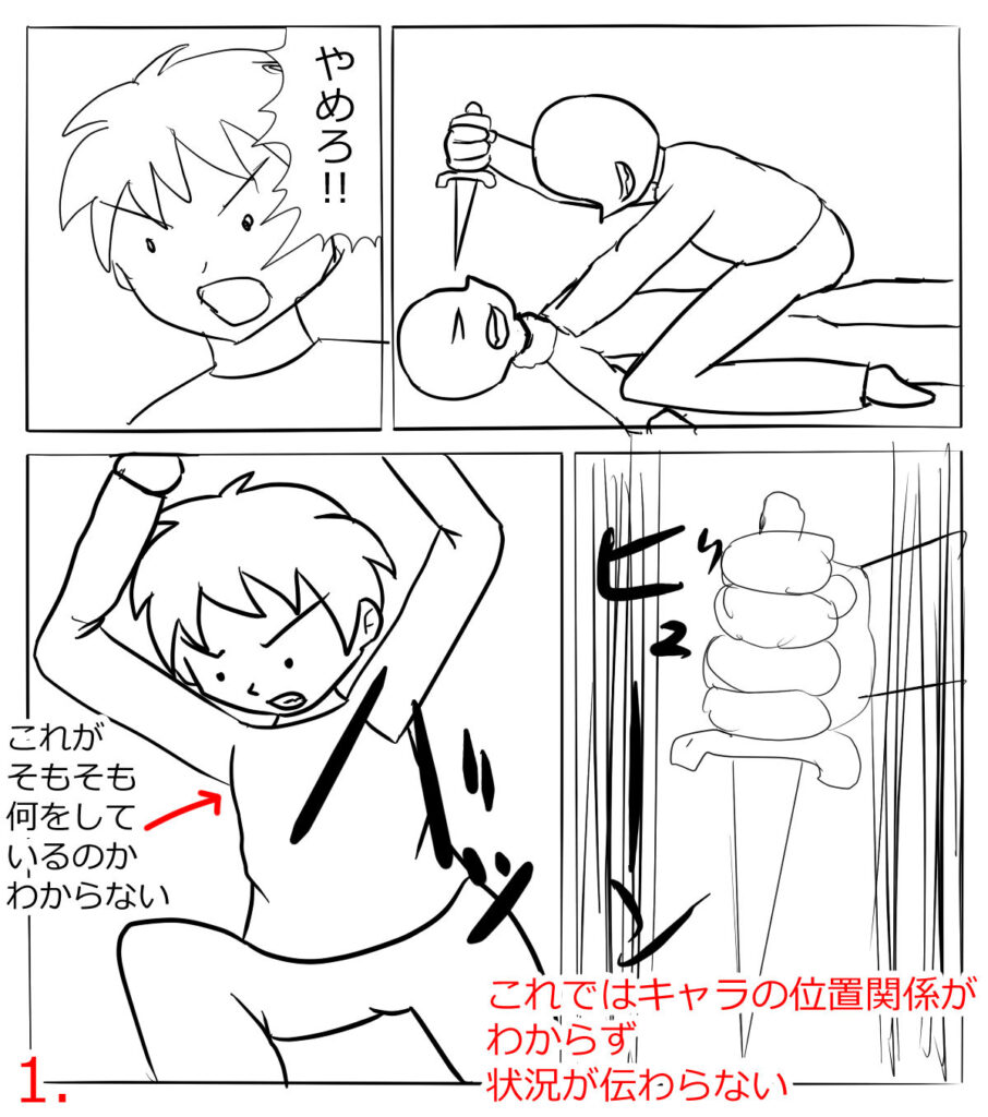 キャラのアップばかりでわかりづらい漫画